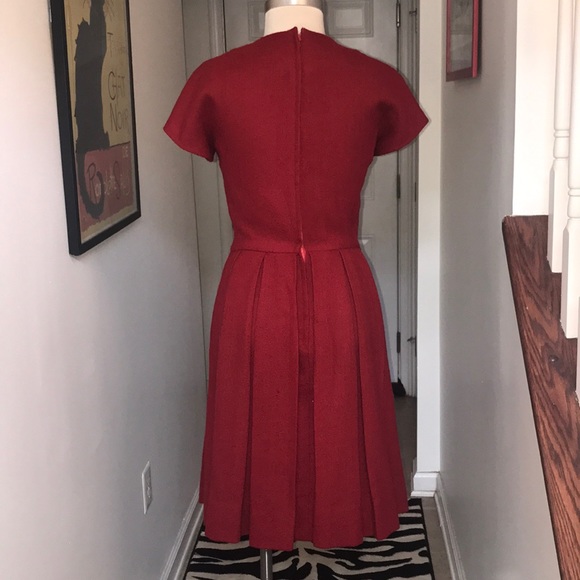 Vintage Red Wool Pleated Dress Size 12 😘 - Picture 7 of 8